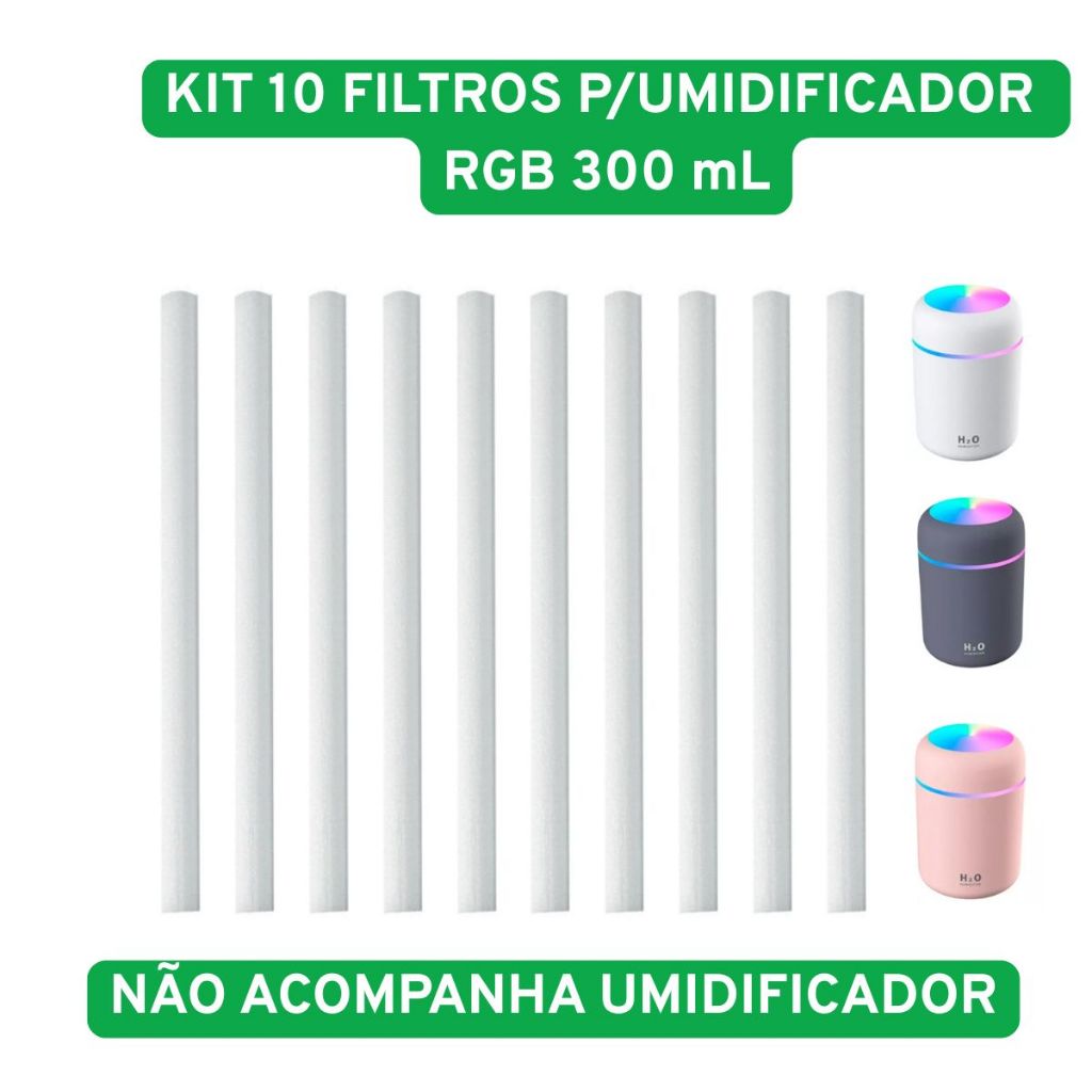 Kit 2 5 10 Refil Filtro de Algodão para Umidificador COM LUZES RGB 300 mL Cotonete Difusor