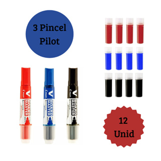 Kit 3 Pincéis Para Quadro Branco + 12 Recargas em Oferta na Shopee