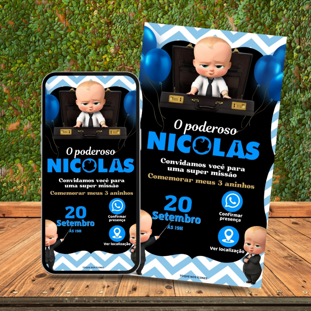 Convite De Aniversário Infantil Personalizado | Tema Poderoso Chefinho + Outros Temas Disponíveis