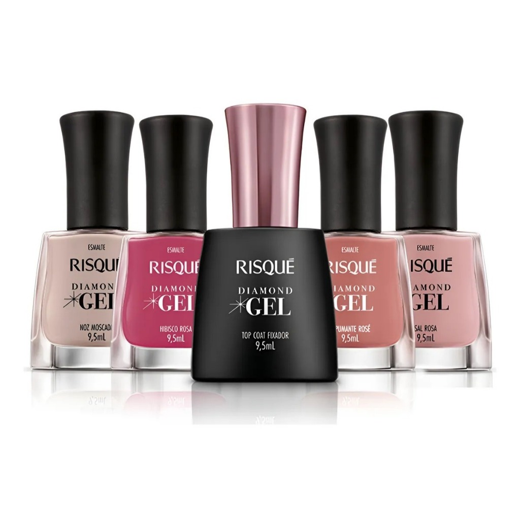 Kit Esmalte Diamond Gel Risque Rosa E Nude 4 Cores +Top Coat