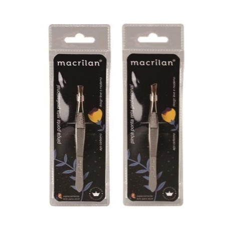 Pinça plana e angular de aço carbono dourado profissional Macrilan - para cílios e sobrancelhas em Oferta na Shopee