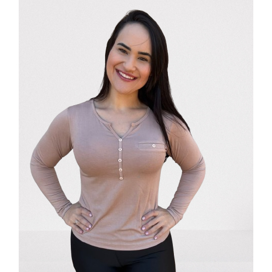 Blusa Feminina Tamanho Plus-size, Até o G4, Manga longa, Com detalhe em botão, ENVIO IMEDIATO !! em Oferta na Shopee