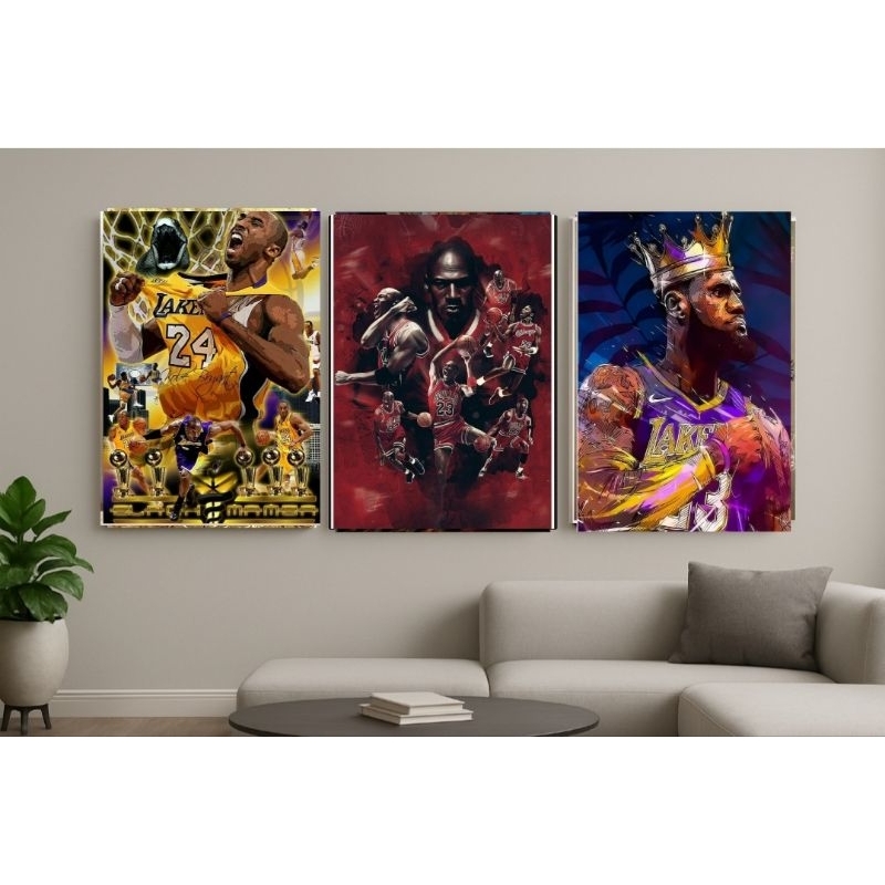 quadro decorativo basquete LeBron James Michael Jordan Kobe Bryan lendas basketeball esporte bulas lakers