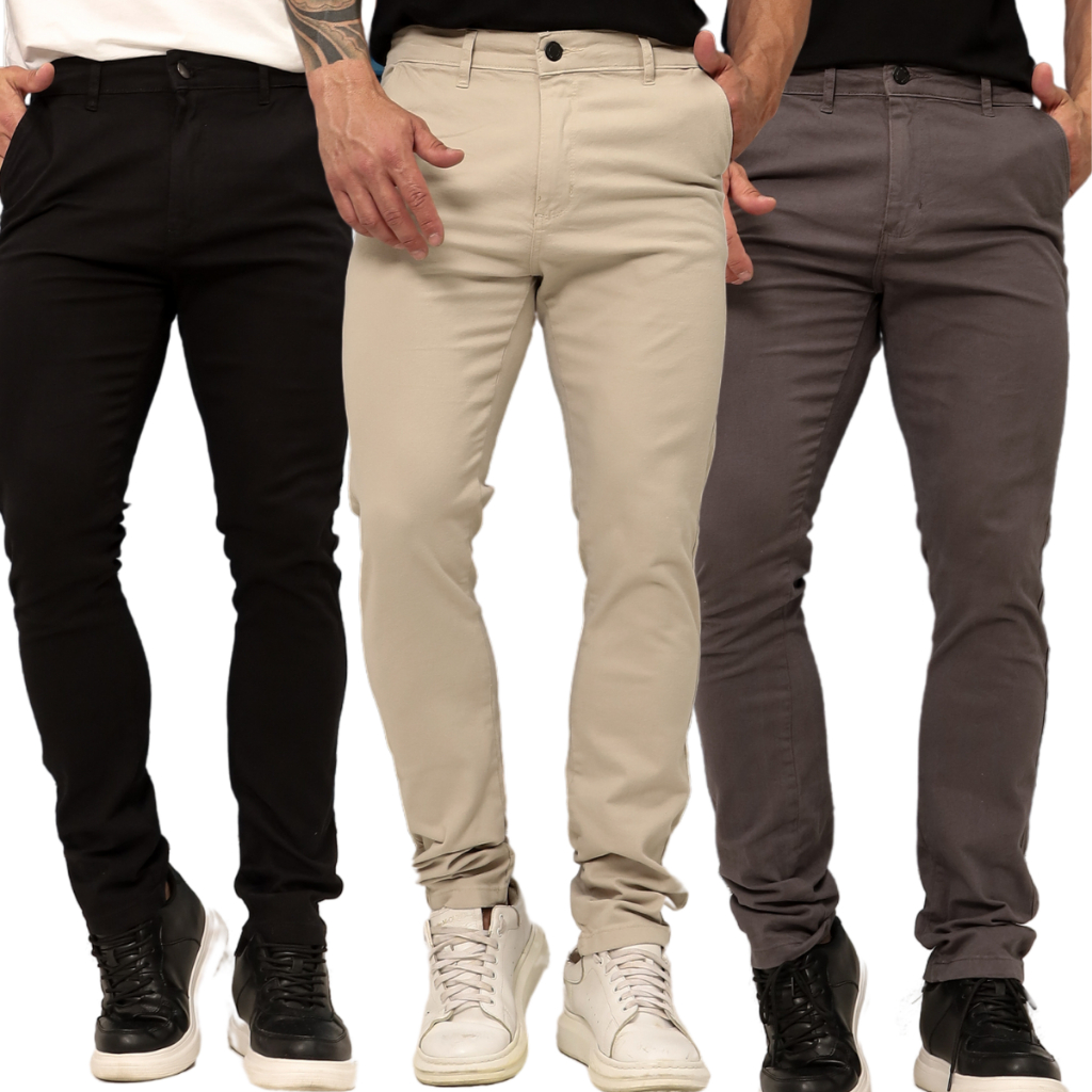 Kit 3 Calça Sarja Alfaiataria Masculina Slim Bolso Embutido Com Lycra