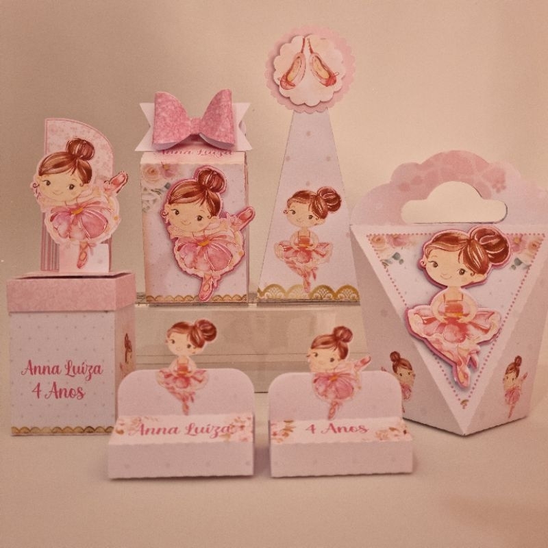 kit Festa Bailarina Aquarela 30 Lembrancinhas Personalizadas com Nome e idade  Aniversário Decoração Pegue e Monte