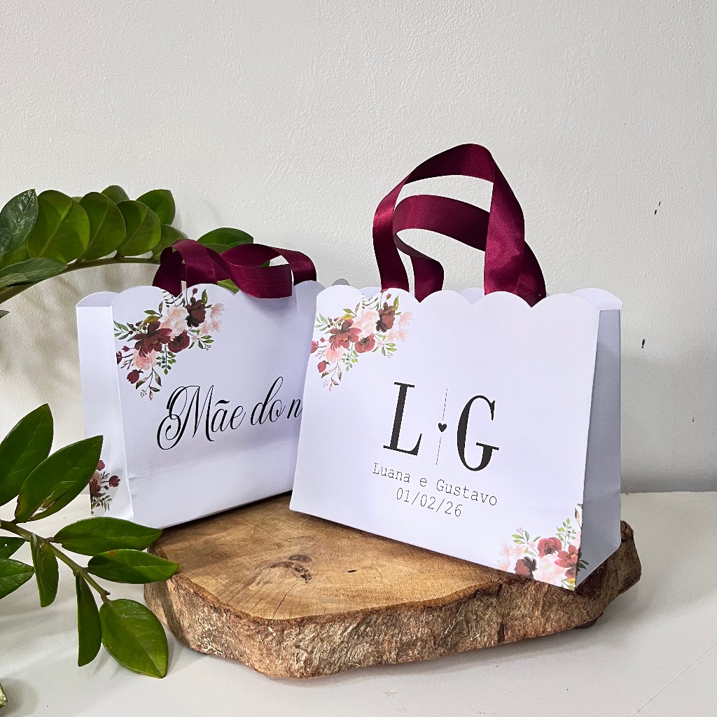 Sacola Convite MARSALA |Padrinhos, Madrinha Casamento| Daminhas e Pajem | em Oferta na Shopee