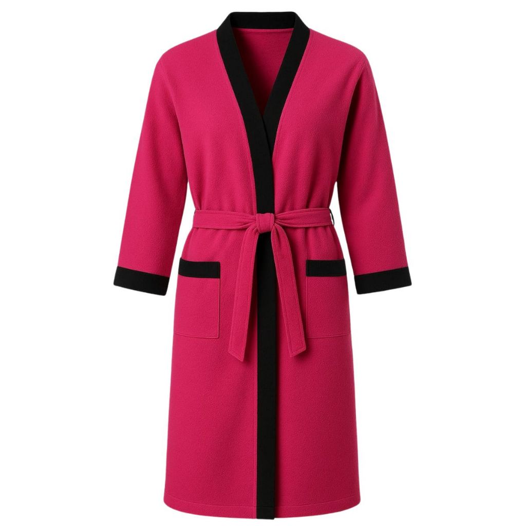 Roupão De Banho Pink Com Preto Atoalhado Luxuoso 100% Poliéster Toque Mácio | Felpudo em Oferta na Shopee