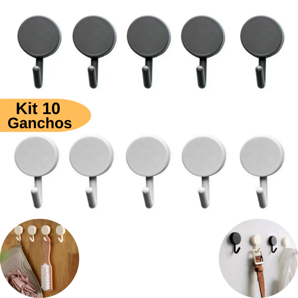 Kit 10 Ganchos Organizador Adesivos Multiuso Plástico Parede