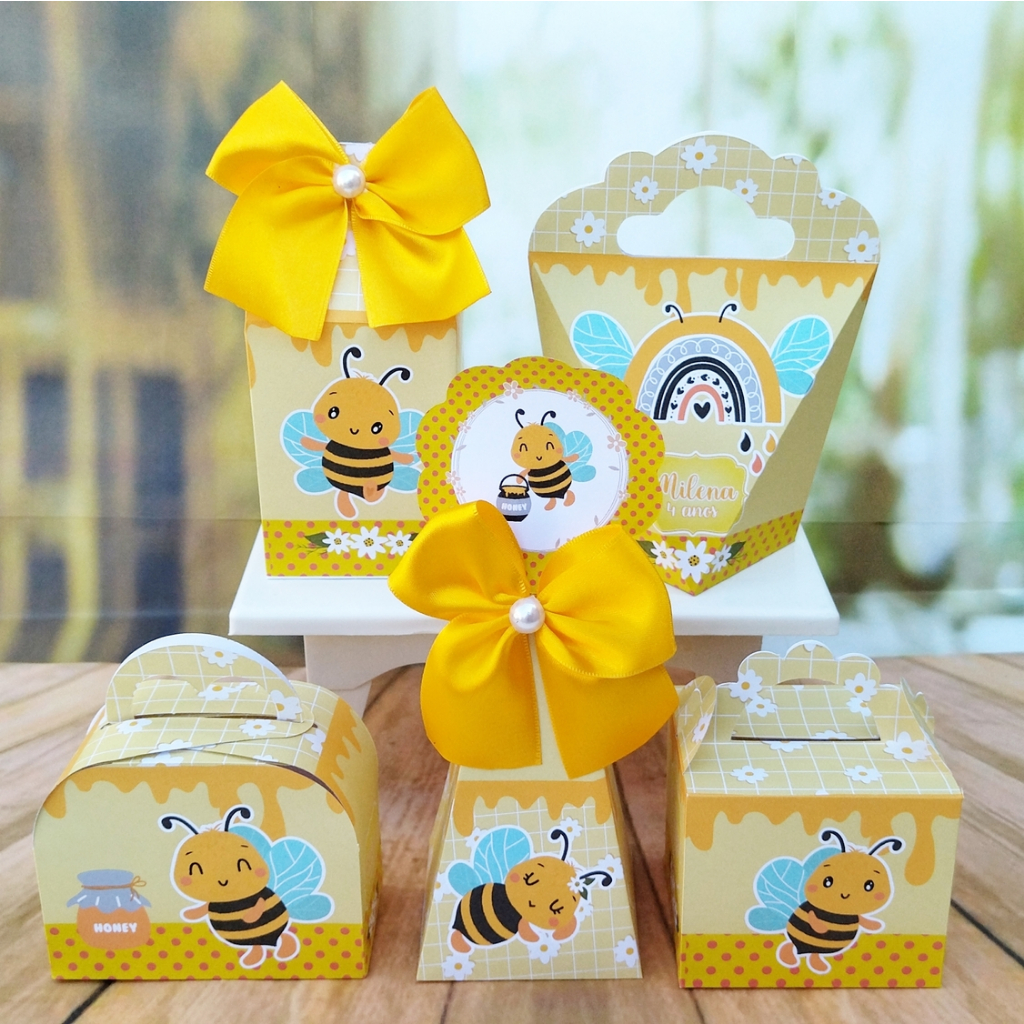PEGUE e MONTE - Kit Festa Personalizados Tema Abelhinha  Lembrancinha Infantil - Caixinhas para Festa