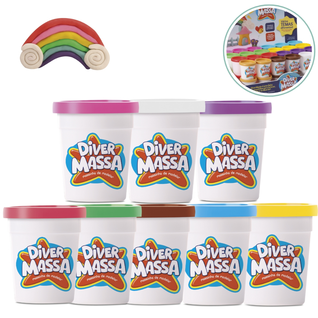 Kit Massinha de Modelar DiverToys 6 12 18 24 48 Un Atóxica Macia Colorida Reutilizavel