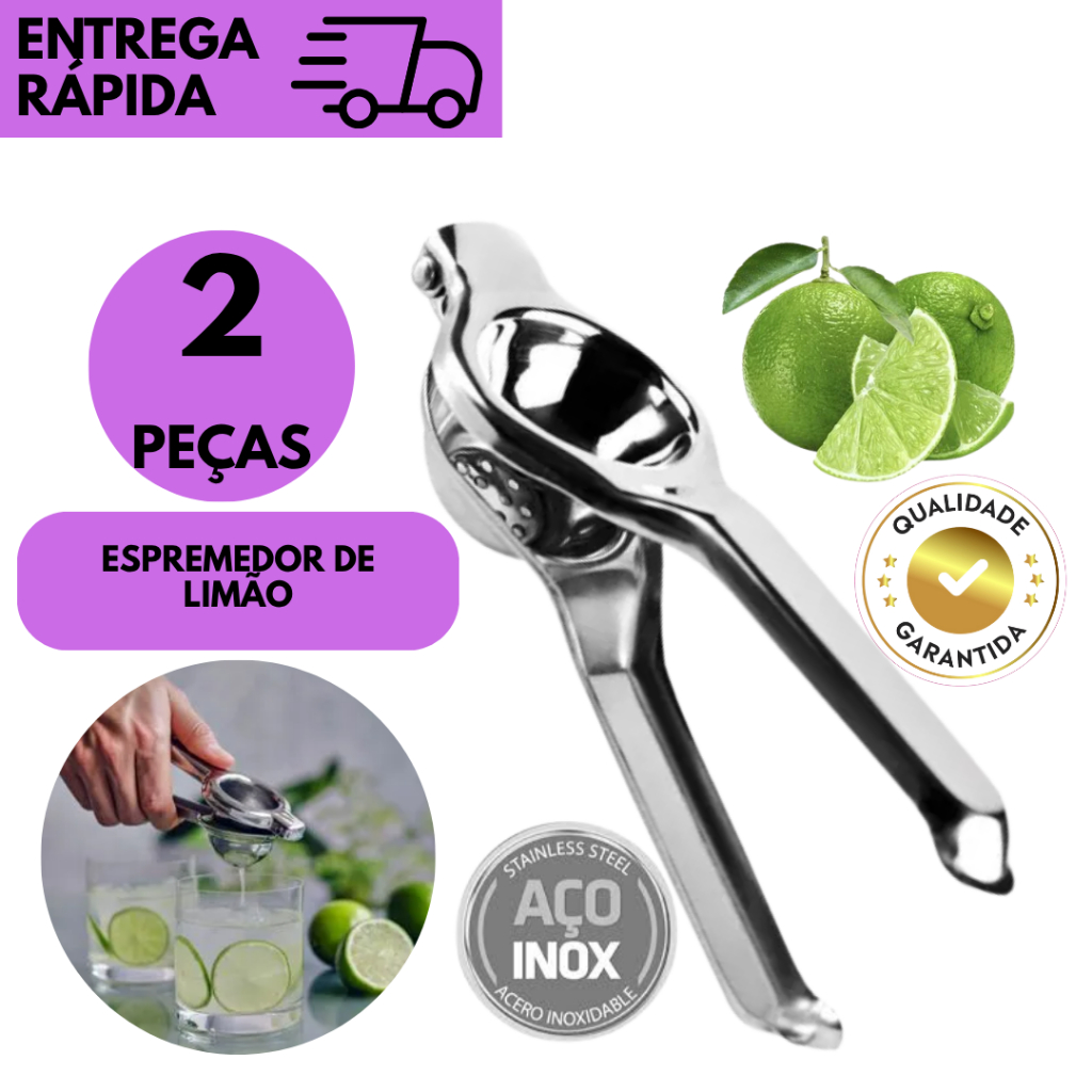 Kits 2 ou 1 Espremedor de Limão Manual Inox Reforçado Prático p/ Cozinha Suco Cítricos Portátil