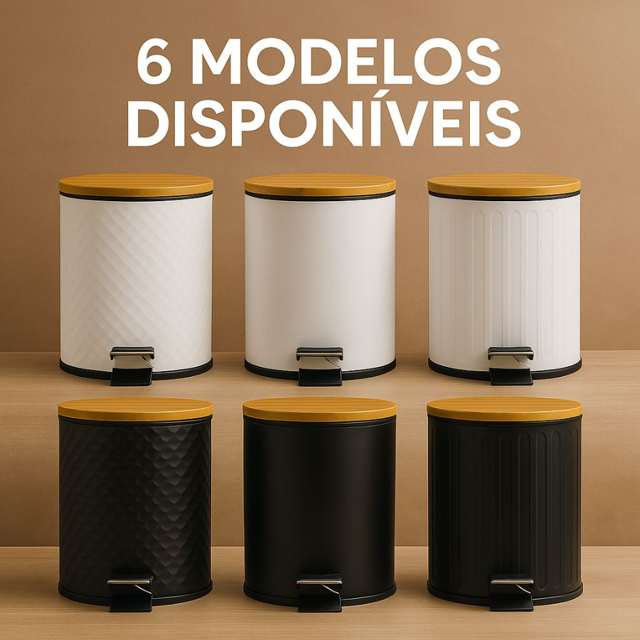 Lixeira Tampa de Bambu 5 litros Pedal Banheiro com alça cesto removível diversos modelos