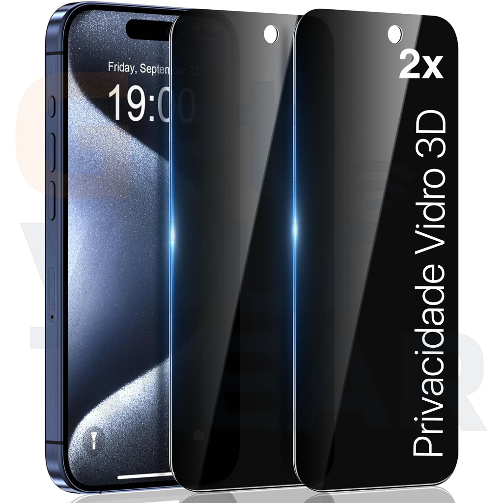 Kit 2 Película De Privacidade P/ iPhone Vidro 3d Anti-spy X XS 11 12 13 14 15 16 Pro Max Plus