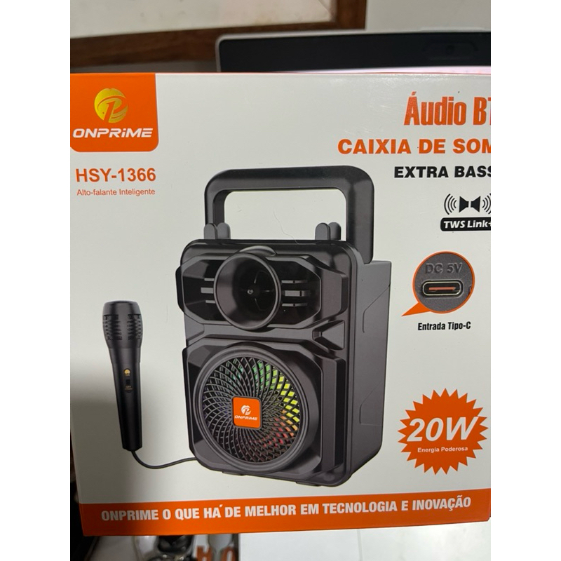 Super Caixa de som Hsy-1366 Bluetooth FM potencia 20W TWS acompanha microfone Extra Bass plug tipo C