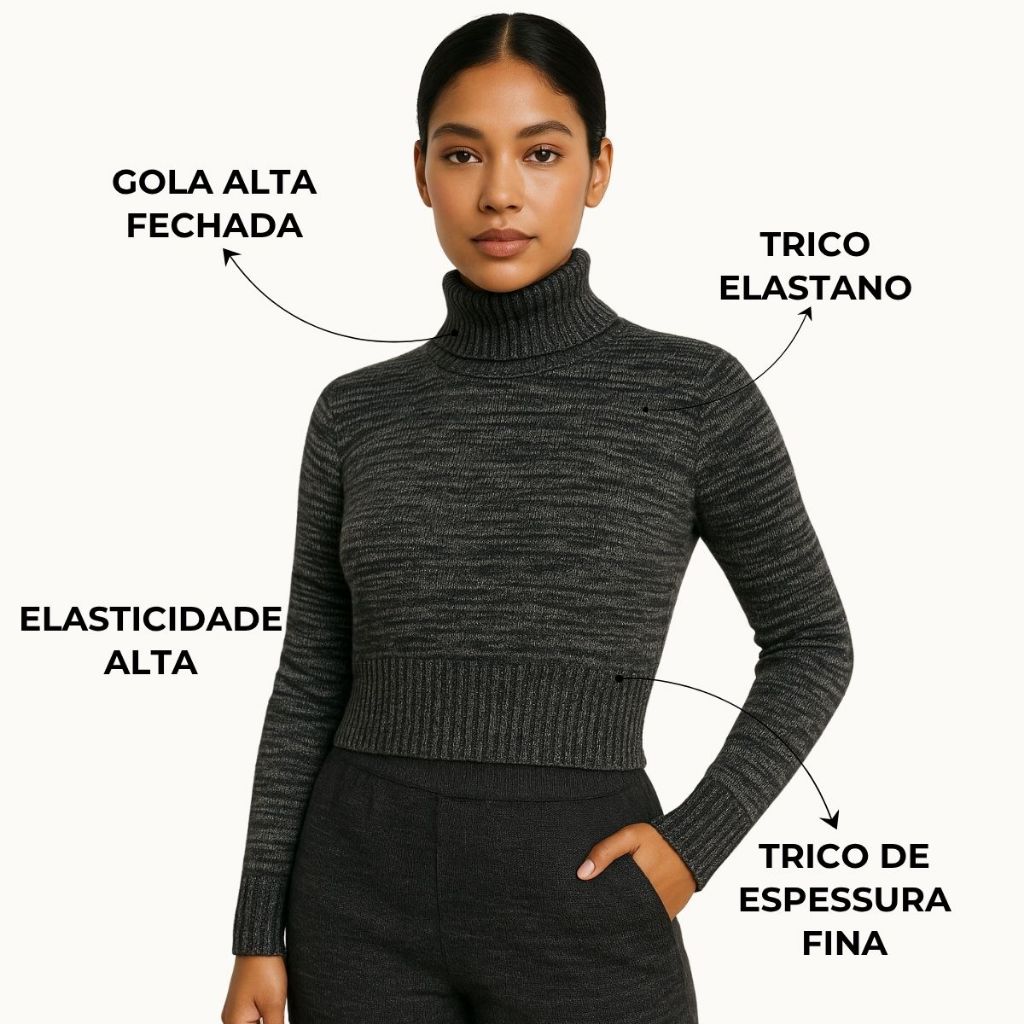 Blusa de frio gola alta feminina manga longa trico toque fino casual trabalho dias de frio 34 ao 44
