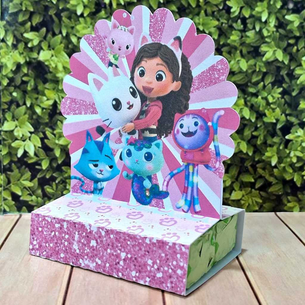 Porta Bis Personalizado para Lembrancinha de Festa, Aniversário A Casa Mágica da Gabby Pegue e Monte