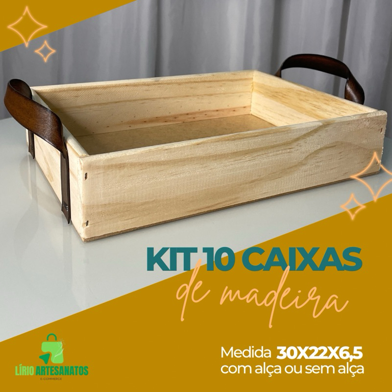 kit 10 Caixas de Madeira 30x22x6,5 - dia dos pais|café da manhã|cestas