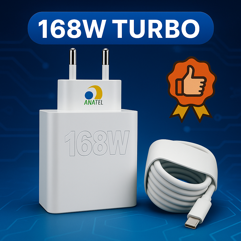 Carregador Super Rápido 168W USB-C QC 4.0 Power Turbo Cabo Tipo C 1m Para Samsun