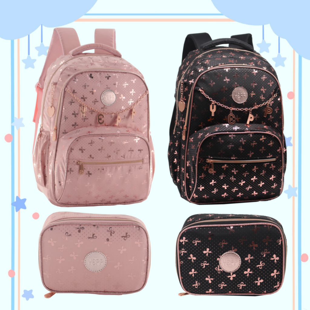 2026 Nova Mochila Juvenil Feminina Escolar Faculdade / Estojo Box - MF8210