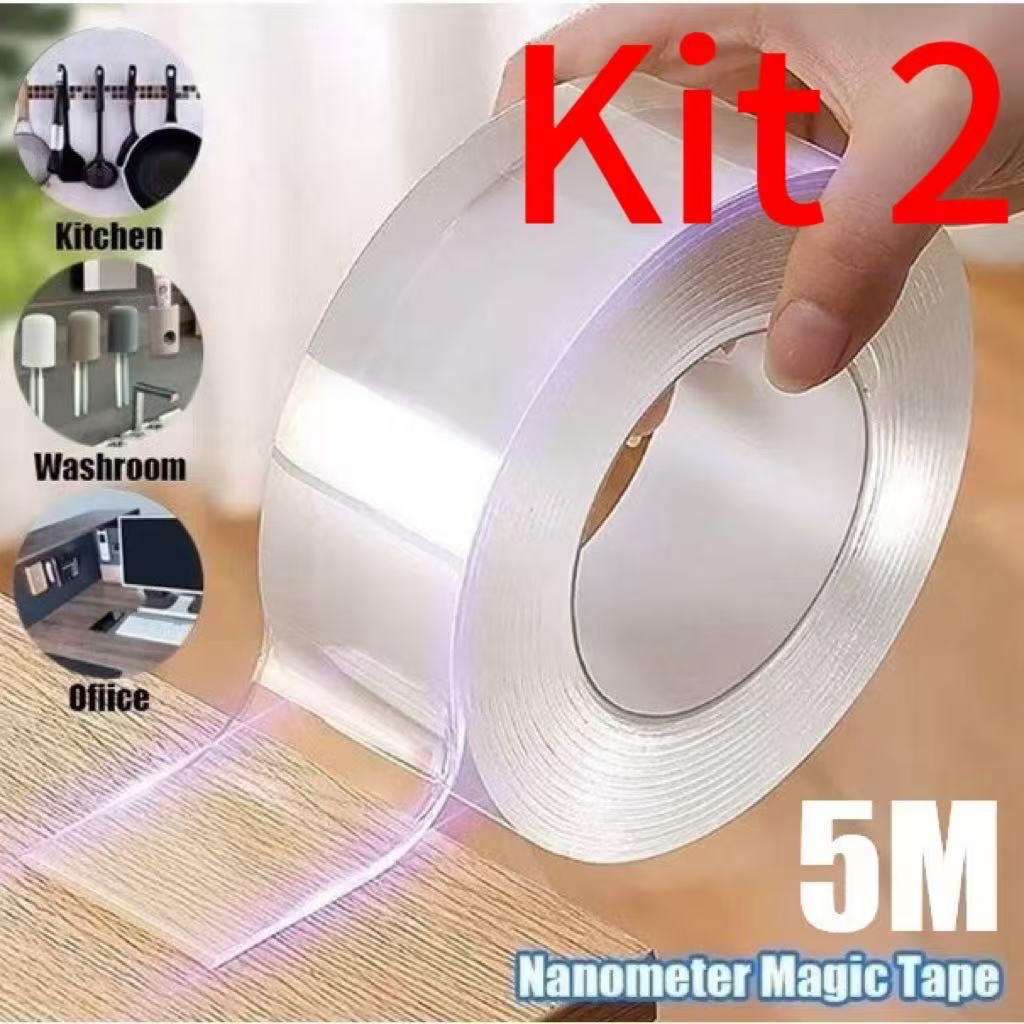 Fita Dupla Face Extra Forte Transparente NanoGel Silicone Mágica Adesiva Cola na Parede Móvel Portae