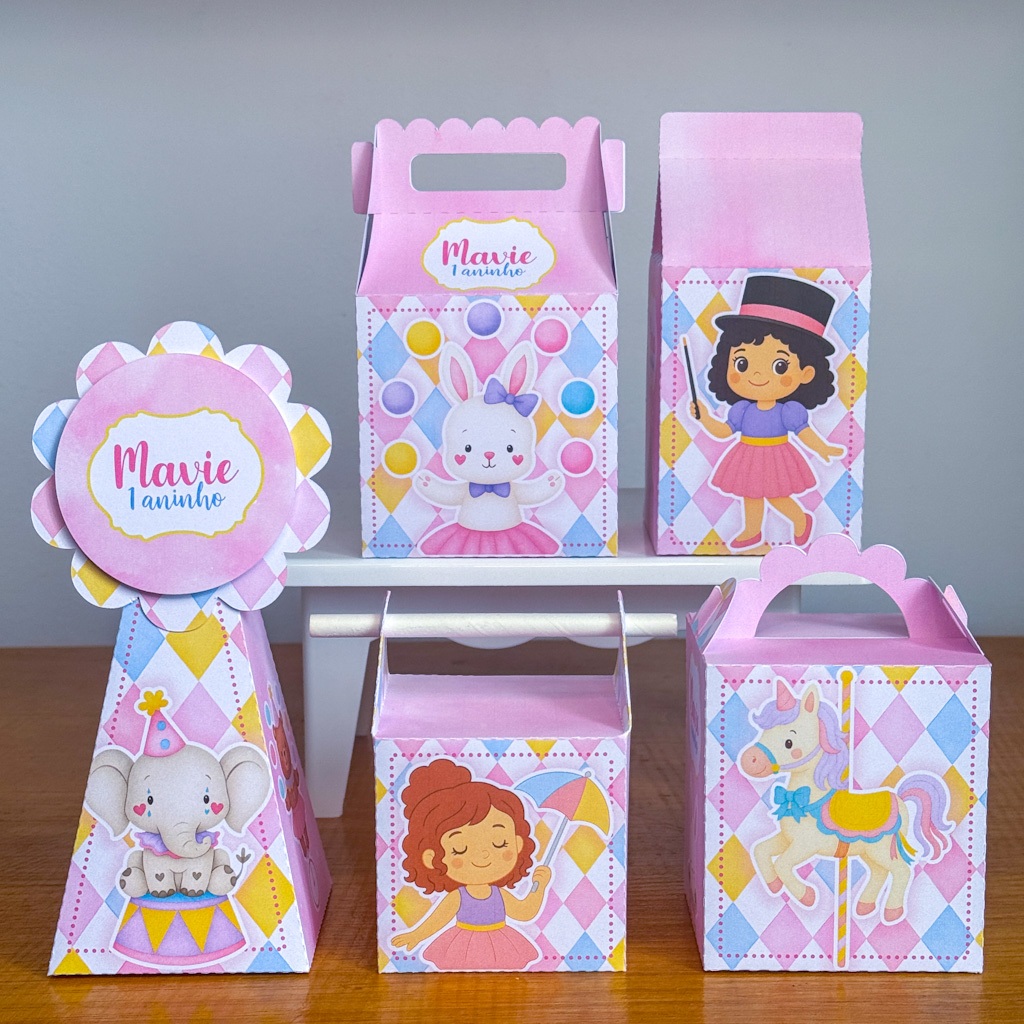 Kit Festa Caixinha Personalizada Circo Rosa, Lembrancinha, aniversario - caixinhas personalizadas