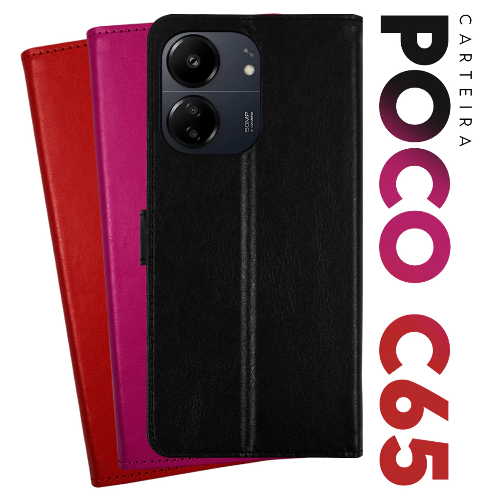 Capa Carteira Xiaomi Poco C65 em Couro com Fecho Magnetico e Porta Cartão Capinha Case * em Oferta na Shopee