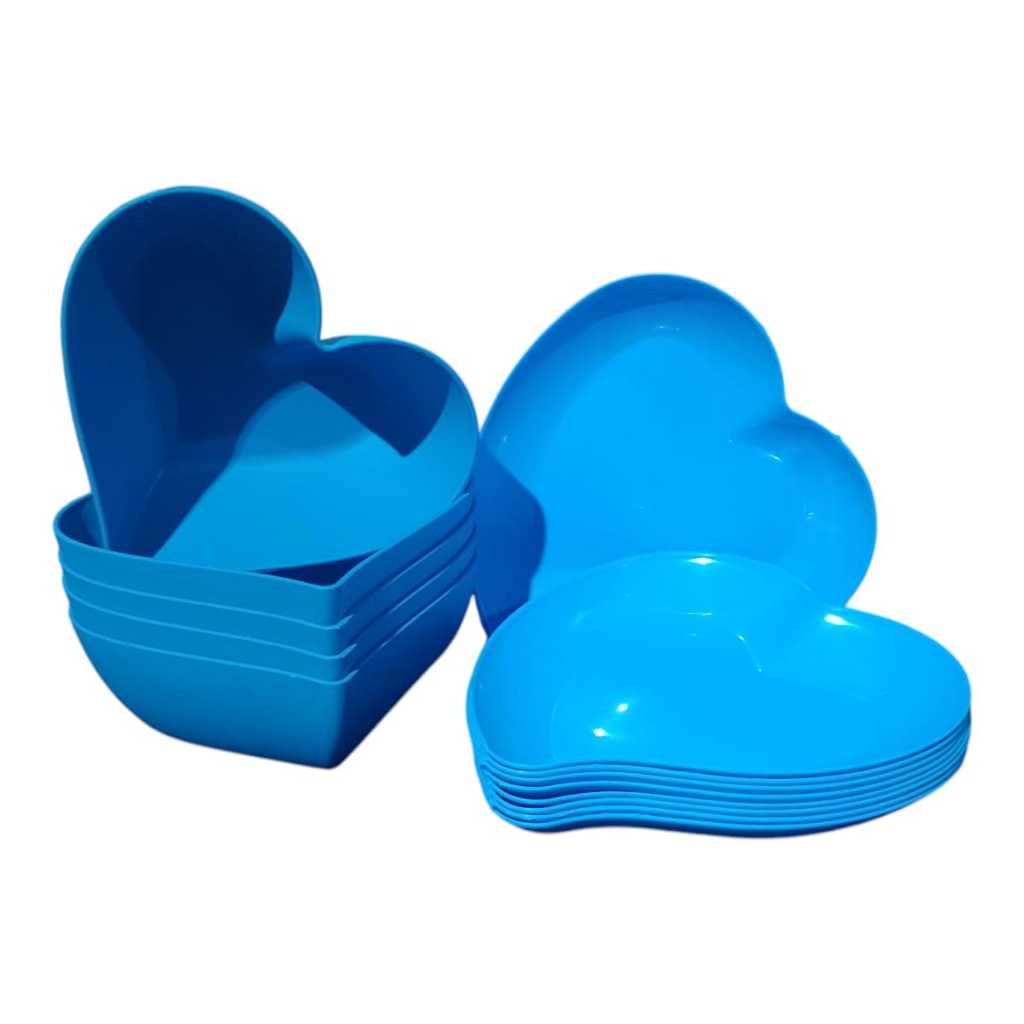 kit Petisqueira coração 300ml + Pratinho sobremesa coração 14,5cm Plástico 6,8,10 E 12 unidades