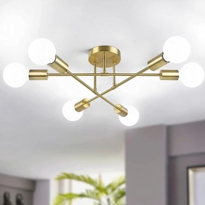 Lustre moderno semi-embutido, iluminação nórdica antiga dourada, adequado para sala de estar, sala de jantar