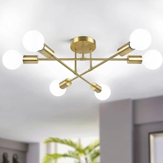 Lustre moderno semi-embutido, iluminação nórdica antiga dourada, adequado para sala de estar, sala de jantar em Oferta na Shopee