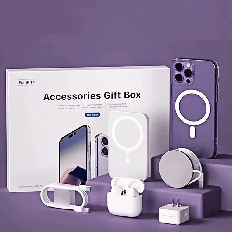 Kit Completo iPhone 6 em 1: Carregador Sem Fio Cabo USB Power Bank e Fones Bluetooth AirPods Pro-P2