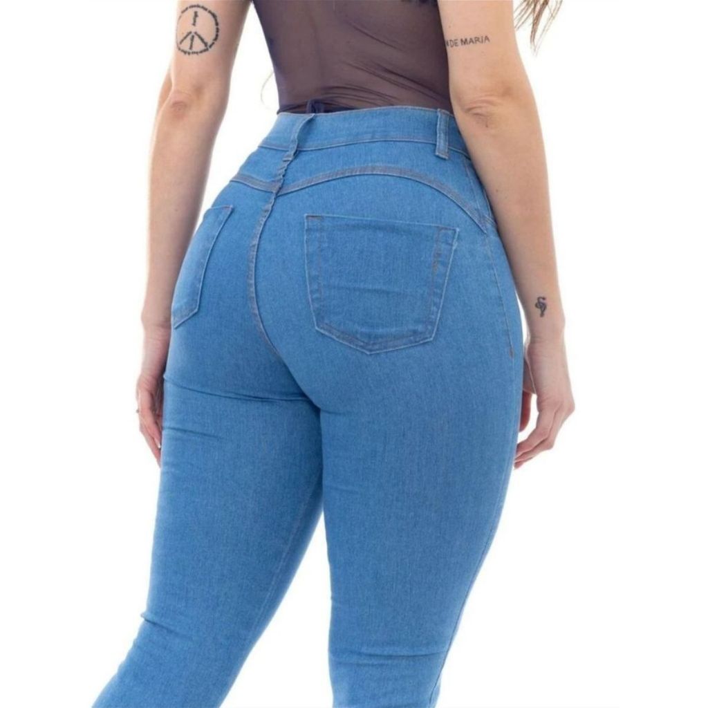 Calça Jeans Skinny Feminina Cintura Alta com Lycra Levanta Bumbum Premium Grafite Preta Elastano em Oferta na Shopee