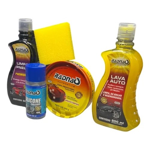 KIT LAVA AUTO EM CASA RAPIDO E FACIL (1 PRETINHO 1 SILICONE 1 SHAMPOO 1 CERA POLIDORA)