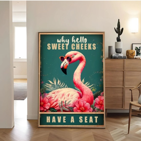 Quadros decorativos Retro estética Flamingo óculos de sol retro porque olá doce bochechas têm um assento (1 peças)