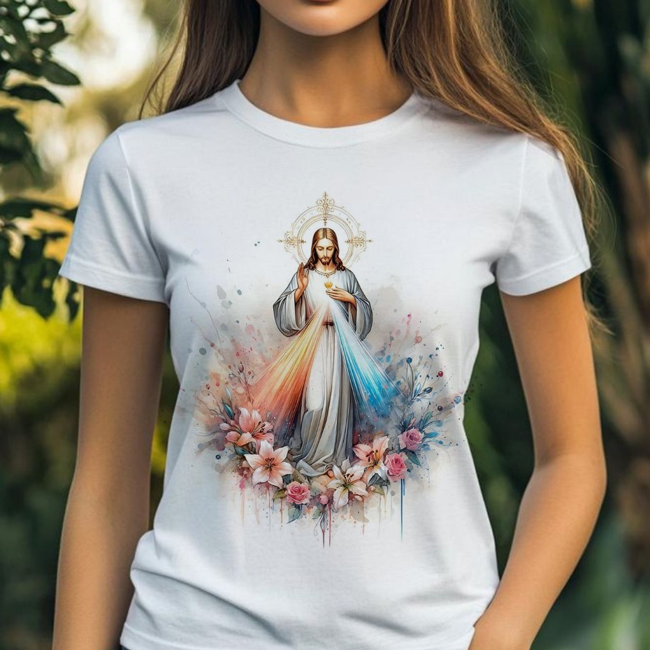 Blusa tshirt feminina CRISTÃ, JESUS MISERICÓRDIOSO FLORES,CAMISETA UNISSEX, camiseta tshirt cristã, gospel plus size em Oferta na Shopee