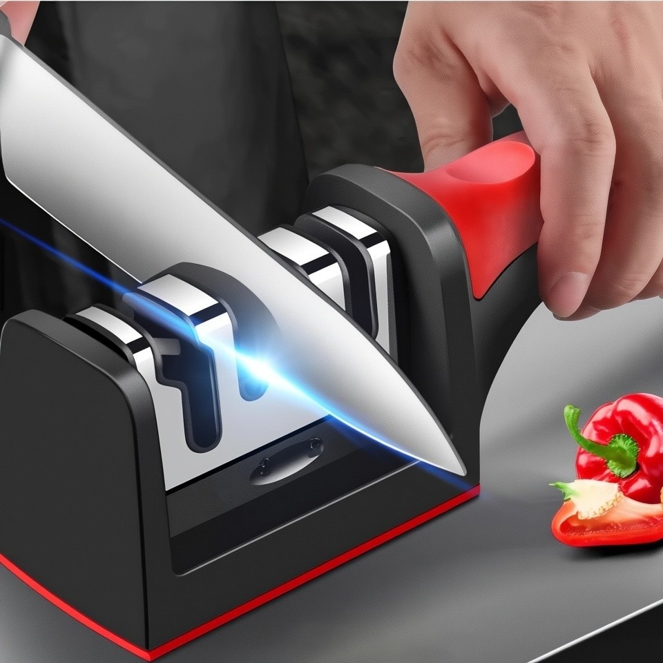 Afiador Amolador De Facas Em Aço Inox Com 4 Borda Profissional Base Emborrachado Promoção