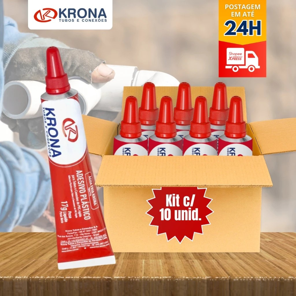 Kit 10 unidades cola adesiva PVC 17g Krona