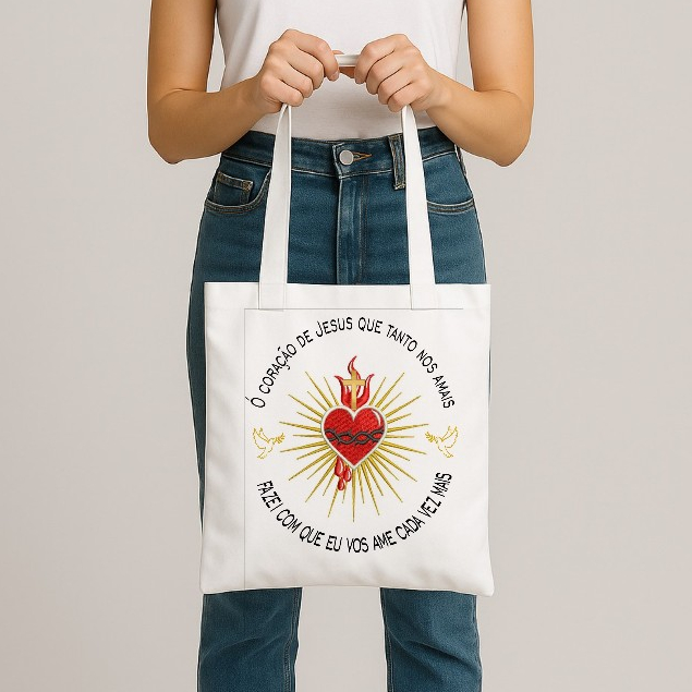 Bolsa sacola Ecobag feminina,unissex SACRATISSIMO CORAÇÃO DE JESUS,moda cristã,católica,casual,verão em Oferta na Shopee