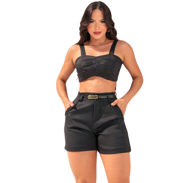 Short Alfaiataria SOCIAL Feminino C/ Cinto Cintura Alta Elegante Moda Casual em Oferta na Shopee