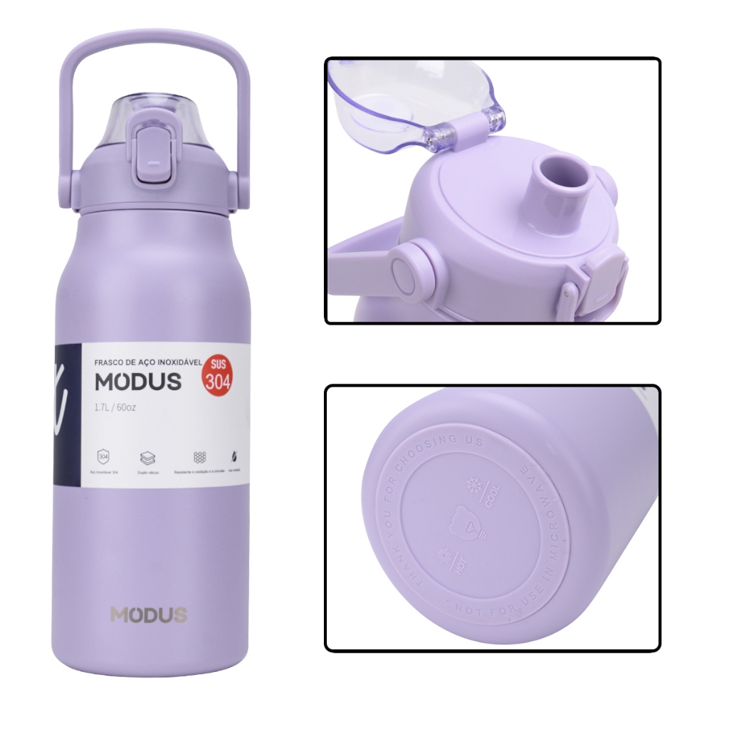 Detalhes do MODUS Garrafa Térmica de Viagem Inox 1700ml Água Com Canudo