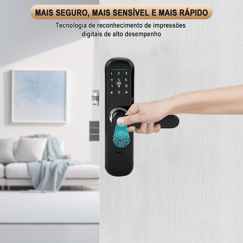 Fechadura Eletrônica Digital Casa/Hotel 4-em-1 Com Cartão Ic, Senha, Chave, Impressões Digitais · foto 2