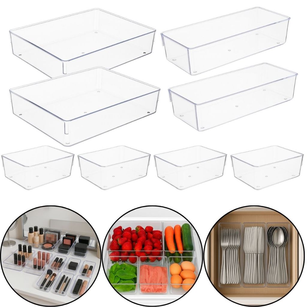 Kit Organizador Acrílico Cristal Modular Geladeira Gavetas Maquiagem
