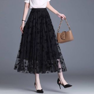 Saia Cintura Tule Para Alta Mid-Calf Longo De Floral Feminina Saias Malha Plissada em Oferta na Shopee