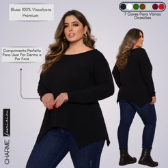 Blusa Feminina Plus Size Blusinha Manga Longa Soltinha Elegante De Inverno