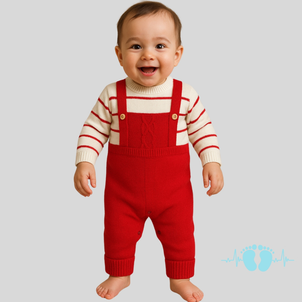 Macacão Tricô unissex Infantil bebe Listrado enxoval Maternidade recém nascido jardineira Vermelho