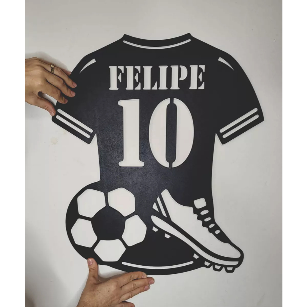 Display em mdf - Camiseta Futebol infantil Personalizada Nome e número - Decoração de quarto