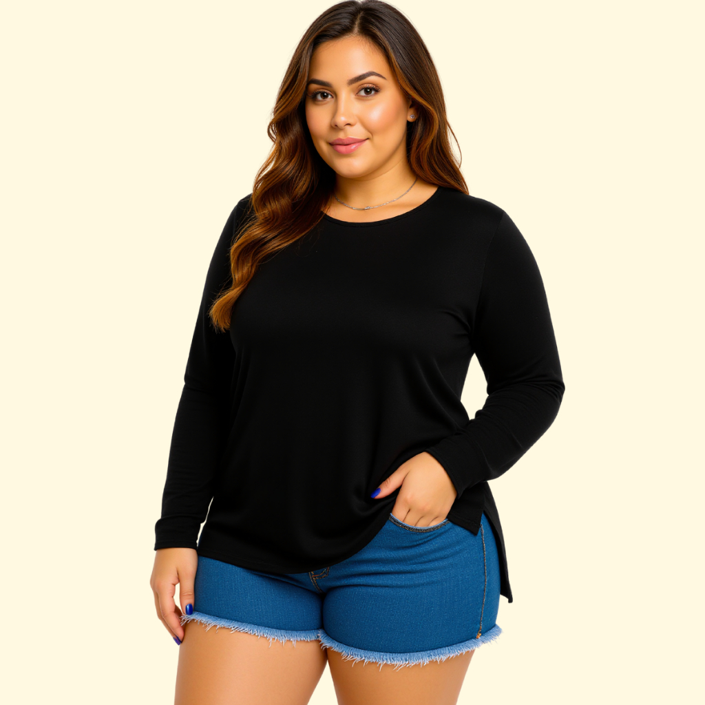 Blusa Feminina Mullet Manga longa Plus Size Longline Tapa Bumbum Inverno Tamanho Grande