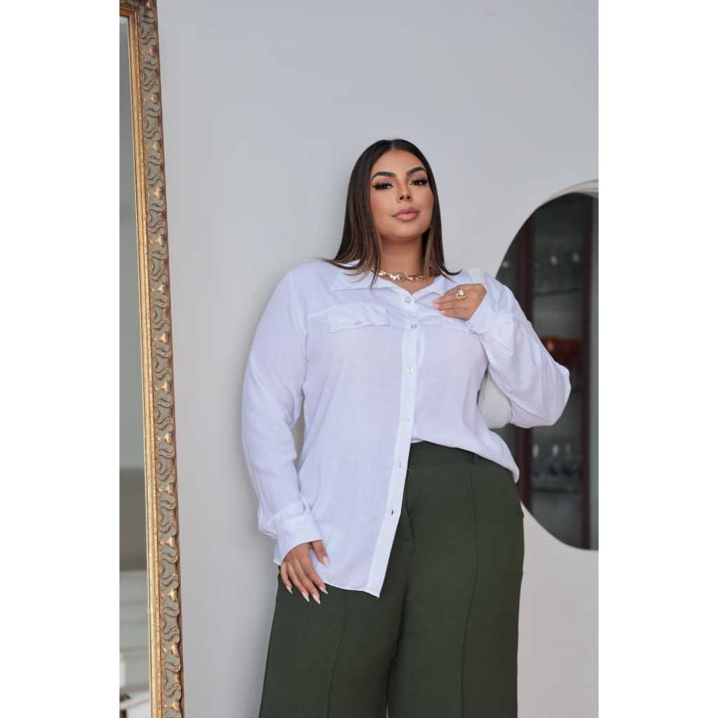 Detalhes do Camisa Blusa Manga Longa Feminina Viscose Social Evangélica Plus Size Colorida