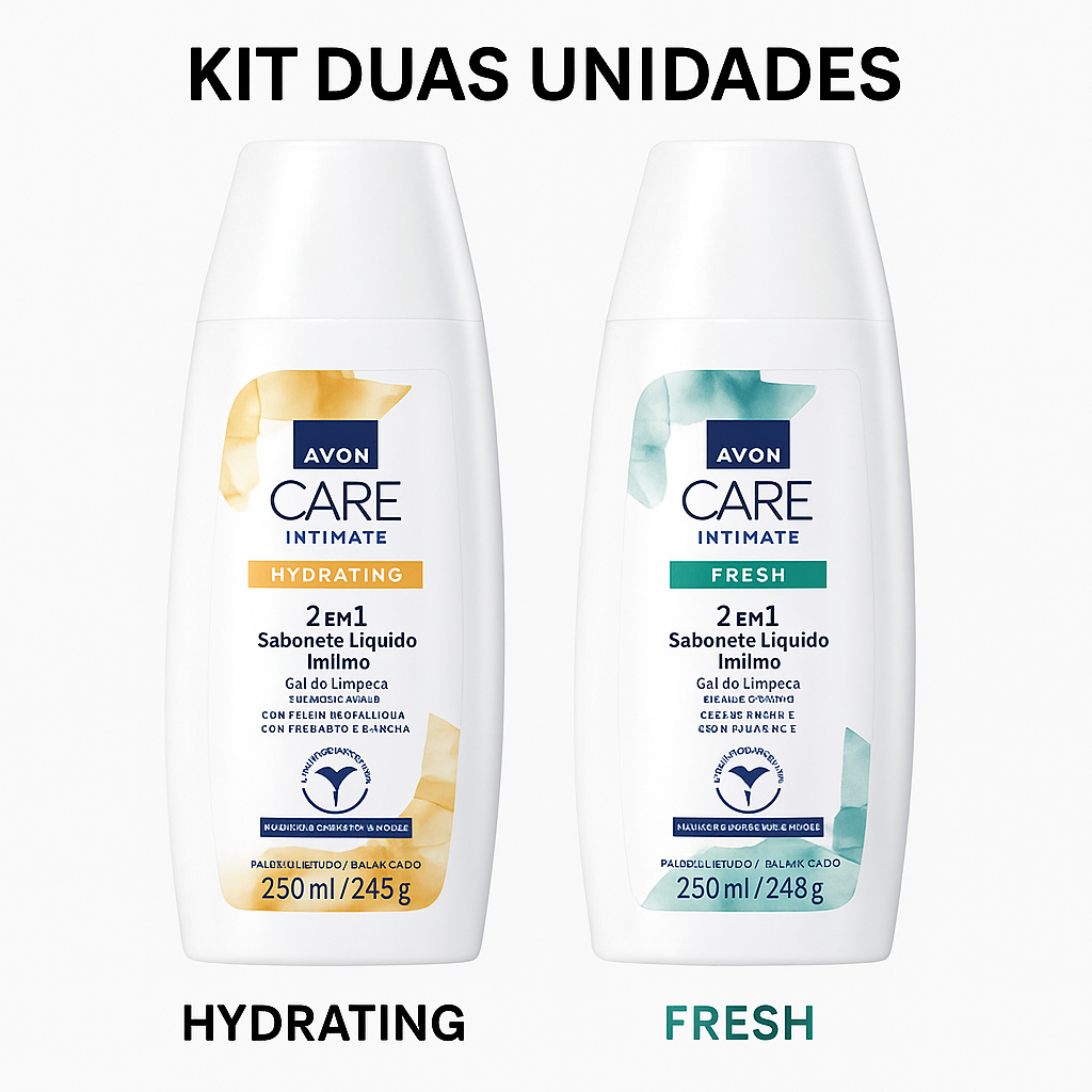 KIT 2x SABONETE ÍNTIMO AVON CARE – FRESH + HYDRATING 250ML  OU ACTIVE + GENTLE 125ML CADA