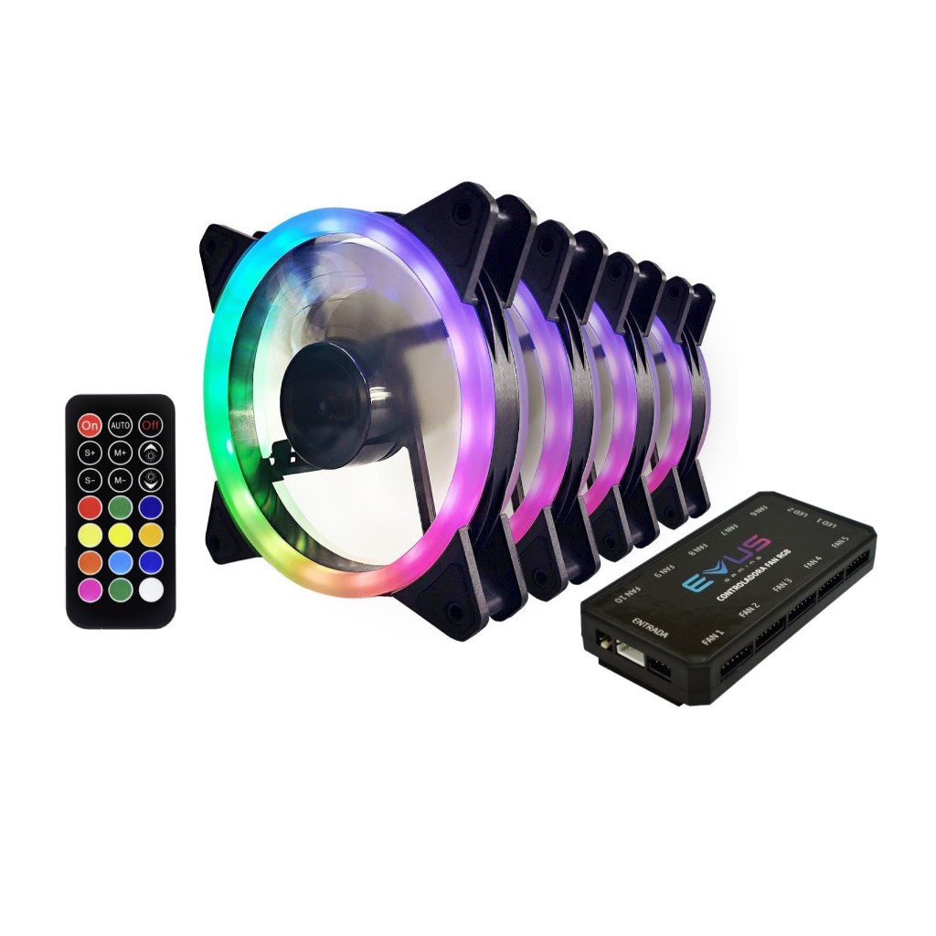 KIT 04 COOLER FAN RGB 12CM 6PINOS + CONTROLADORA E CONTROLE HAYOM FC1306 em Oferta na Shopee