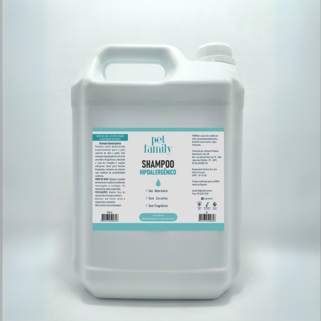 Shampoo Pet Hipoalergênico  Sem Corantes 5L Pet Family